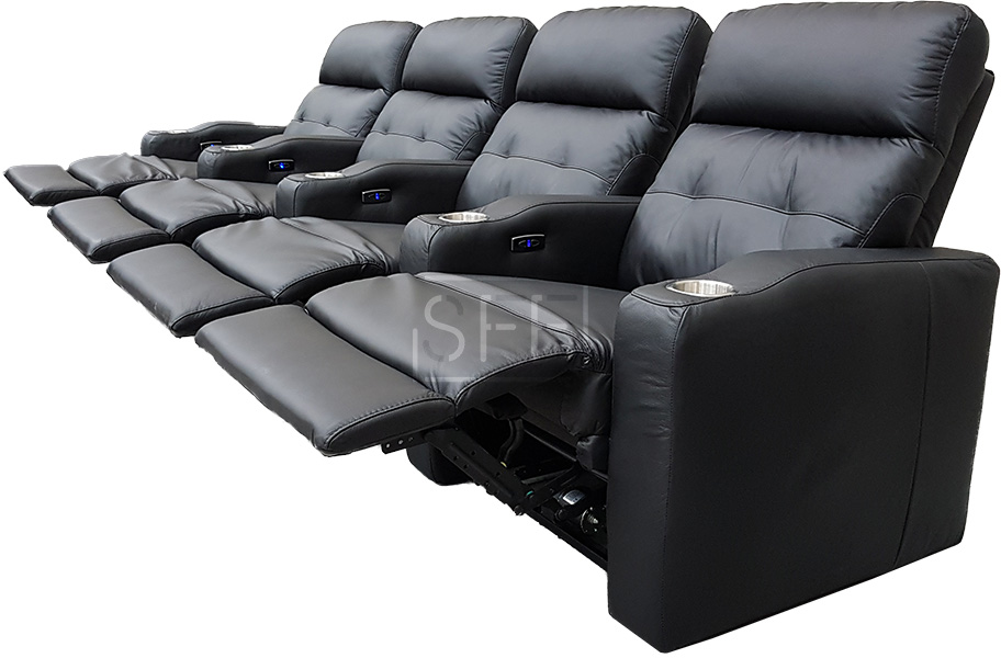 Arena 4 Seater Theatre Lounge with Electric Recliners in 100 Leather