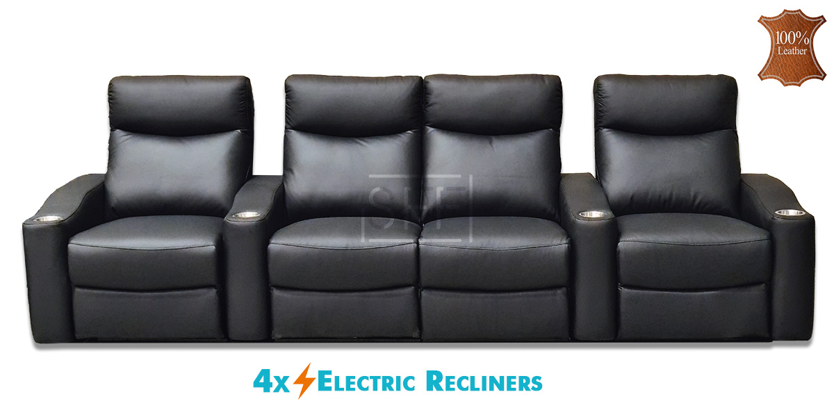 Broadway 4 Seater Electric Theatre Lounge in 100 Leather, Sydney Furniture Factory