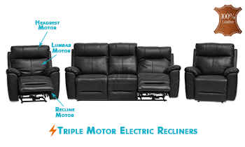 Chicago Triple Motor Recliner Lounge Suite in 100% Leather