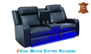 Jayden 2 Seater Theatre Lounge in Black 100% Leather