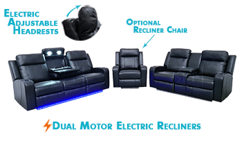 Jayden with Electric Recliners & Headrests in Rhino Fabric