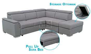 Toukley Lounge with Sofa Bed & Storage Ottoman in Fabric
