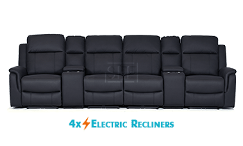 Zurich Theatre with 4x Electric Recliners in Rhino Fabric